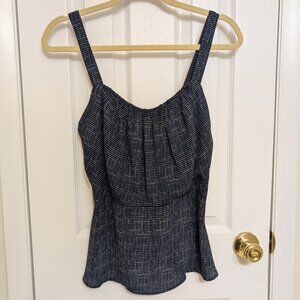 CAbi navy/white peplum camisole strappy blouse